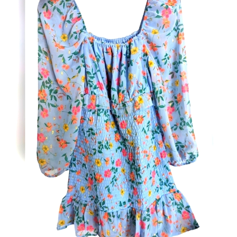 NWT....Tween Diva Girls Light Blue Smocked Floral Party Dress Size 8